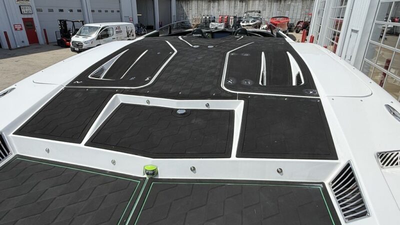 Non-skid padded deck of a white 2013 MTI 42 R/P